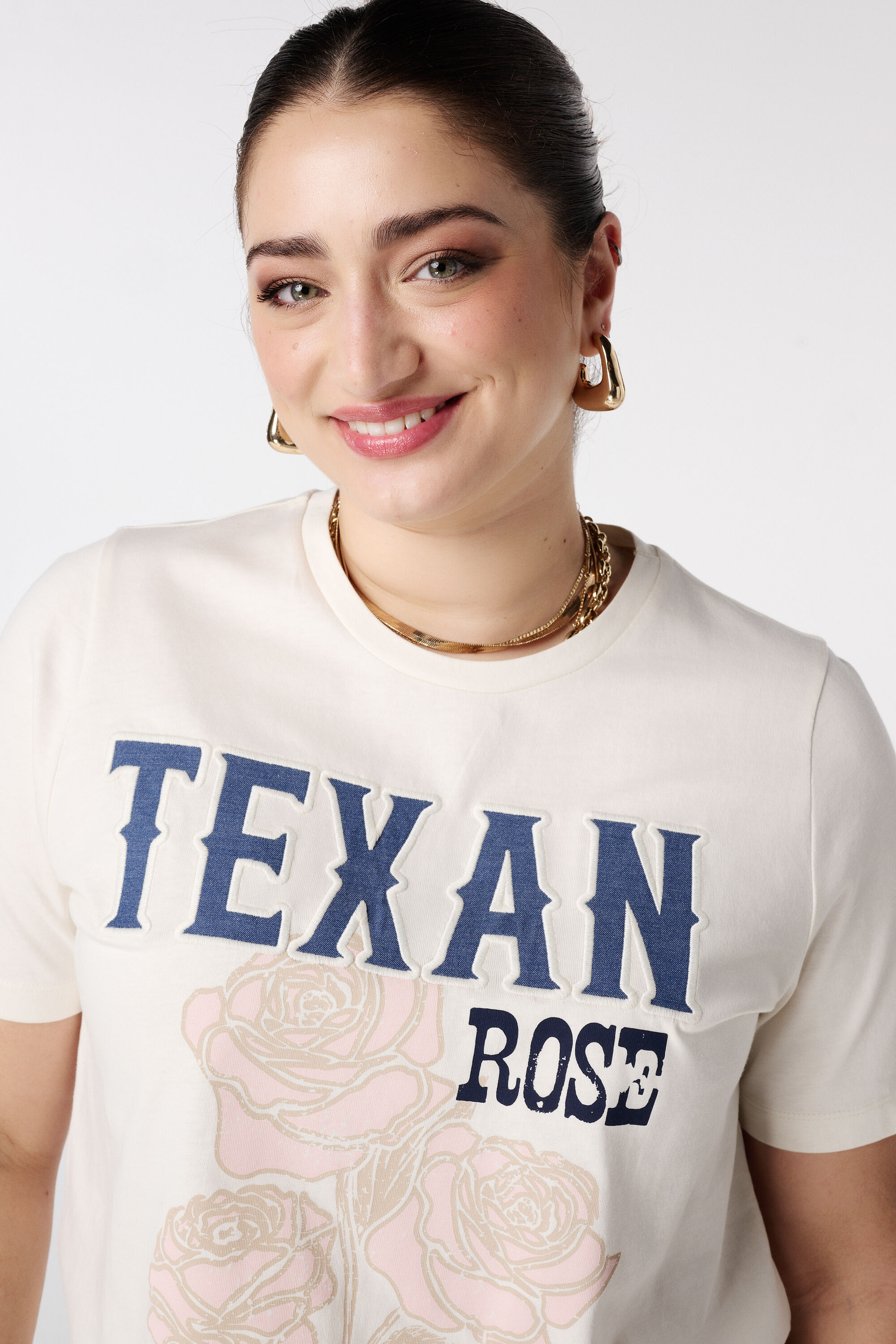 T-shirt imprim&eacute; avec texte effet denim image number 4