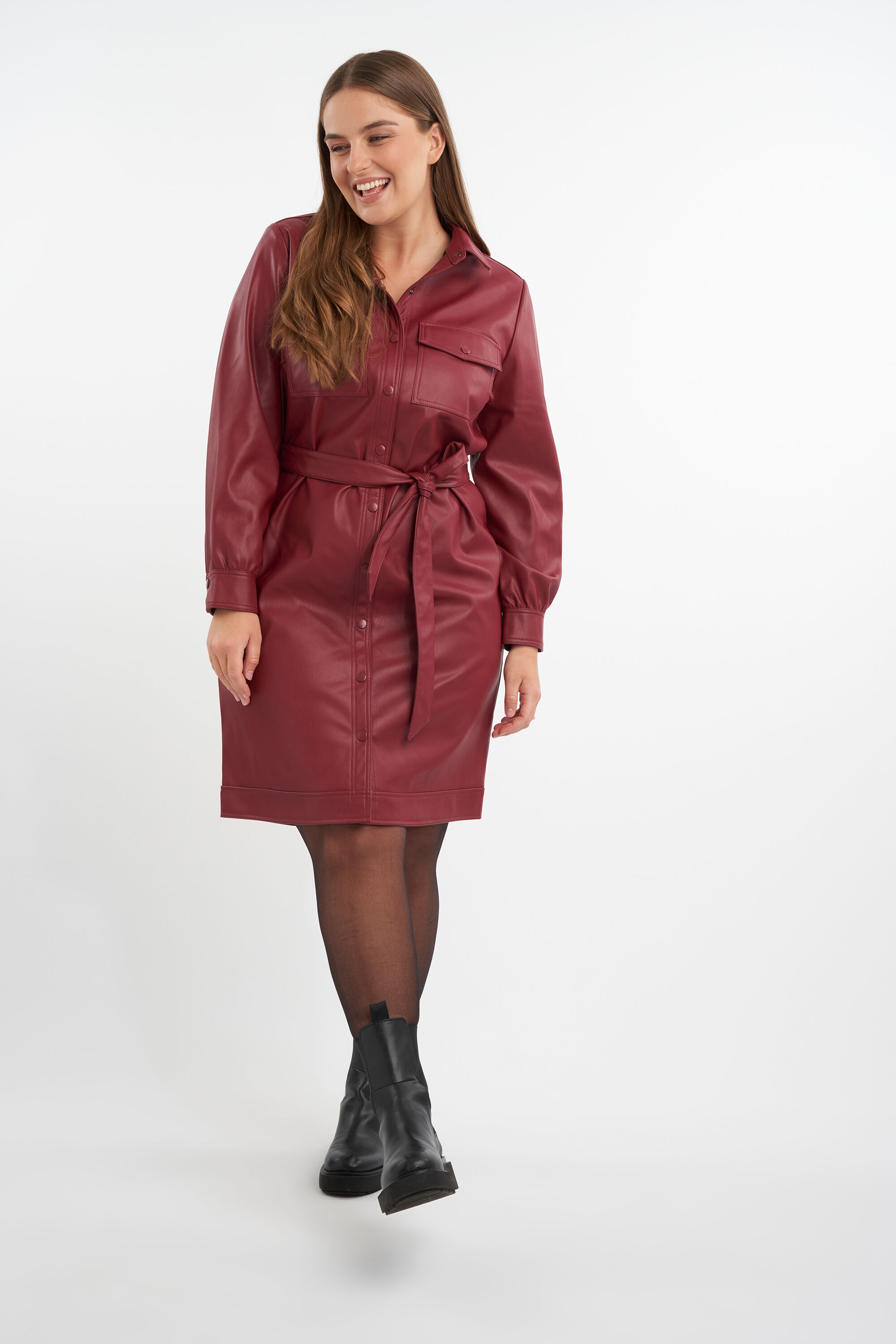 Robe en PU avec ceinture &agrave; nouer image number 6