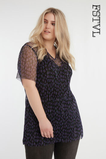 Haut pliss&eacute; en maille transparente