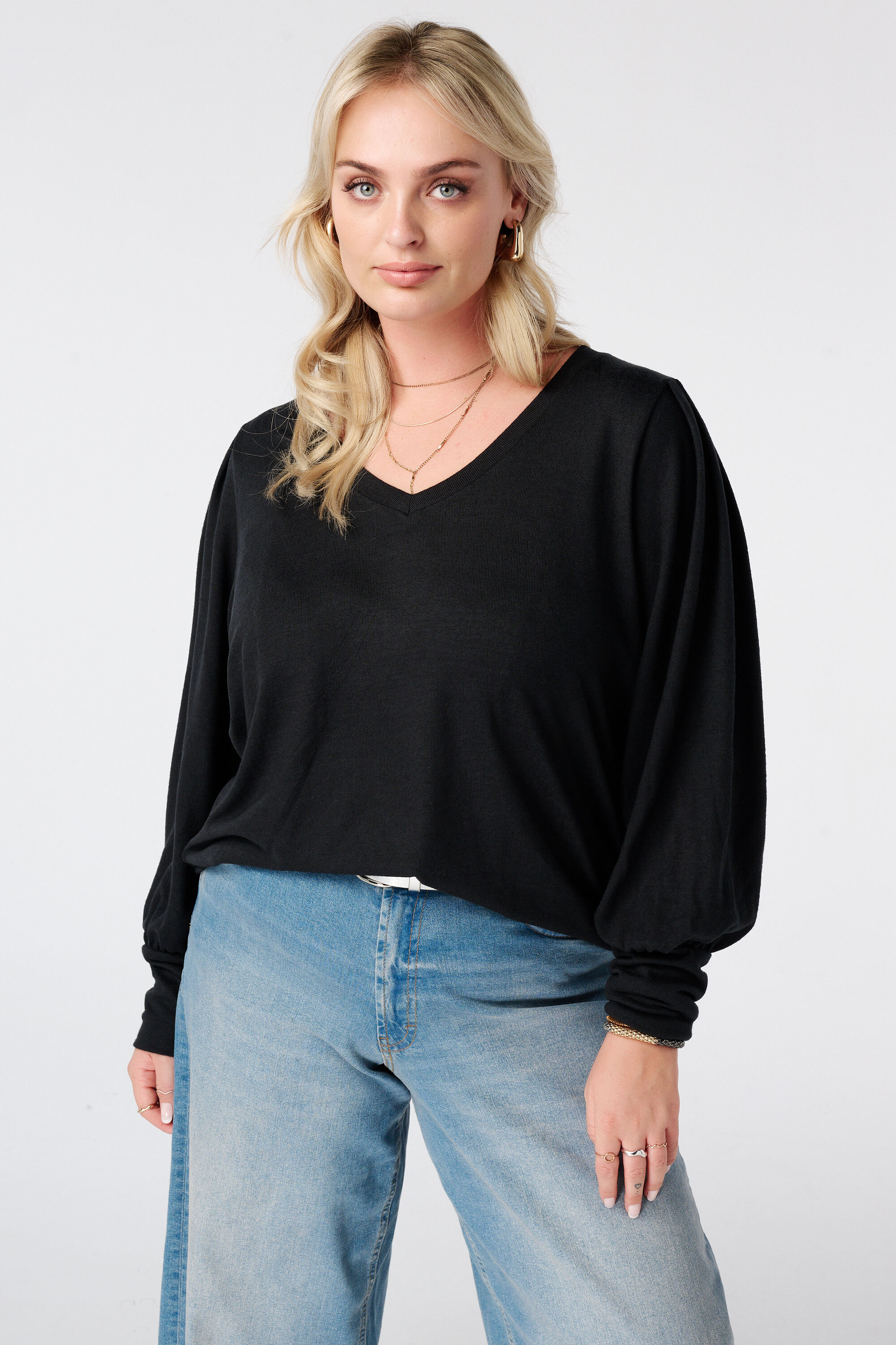 Top en sweat &agrave; manches bouffantes image number 0
