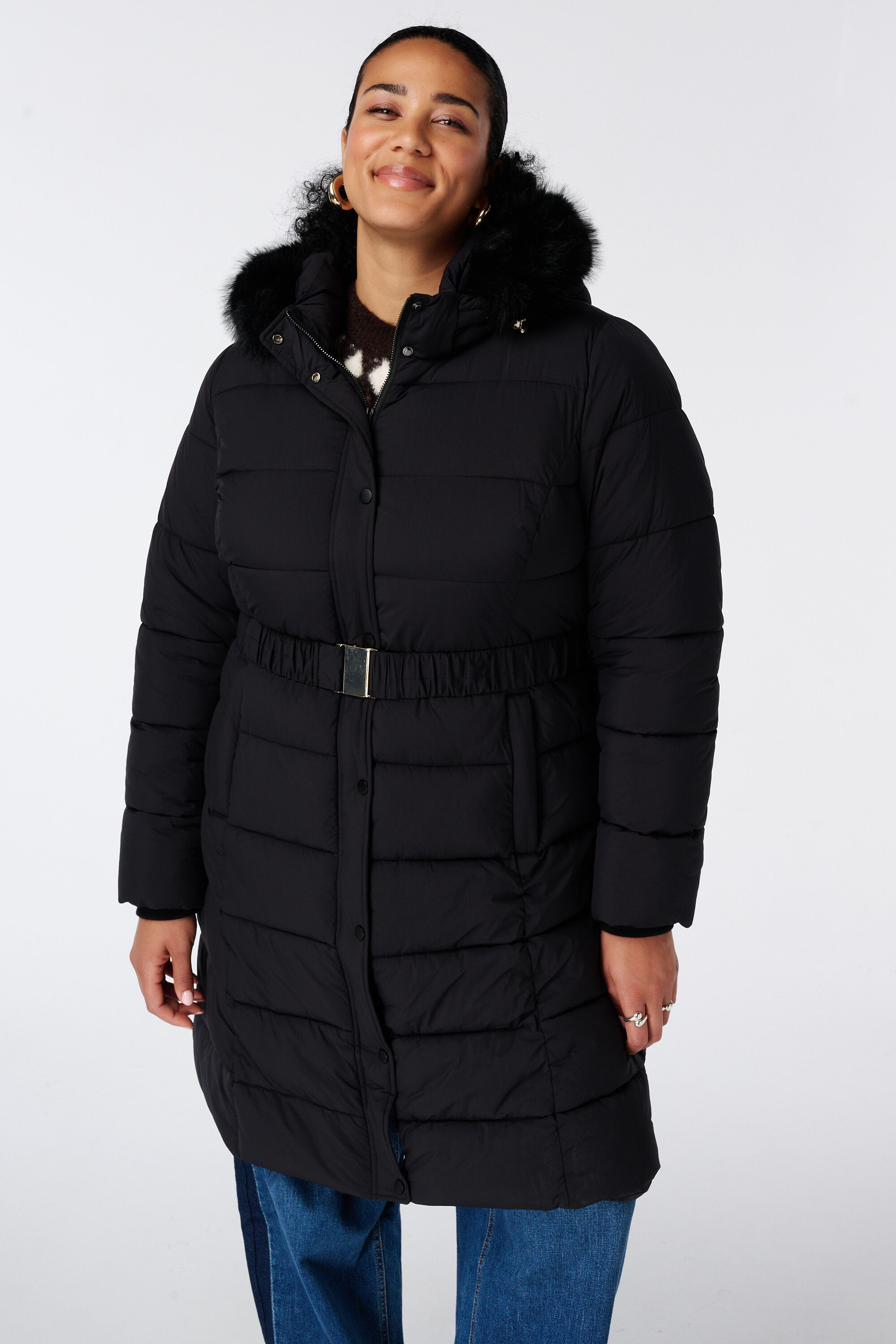 Manteau long matelass&eacute; avec capuche