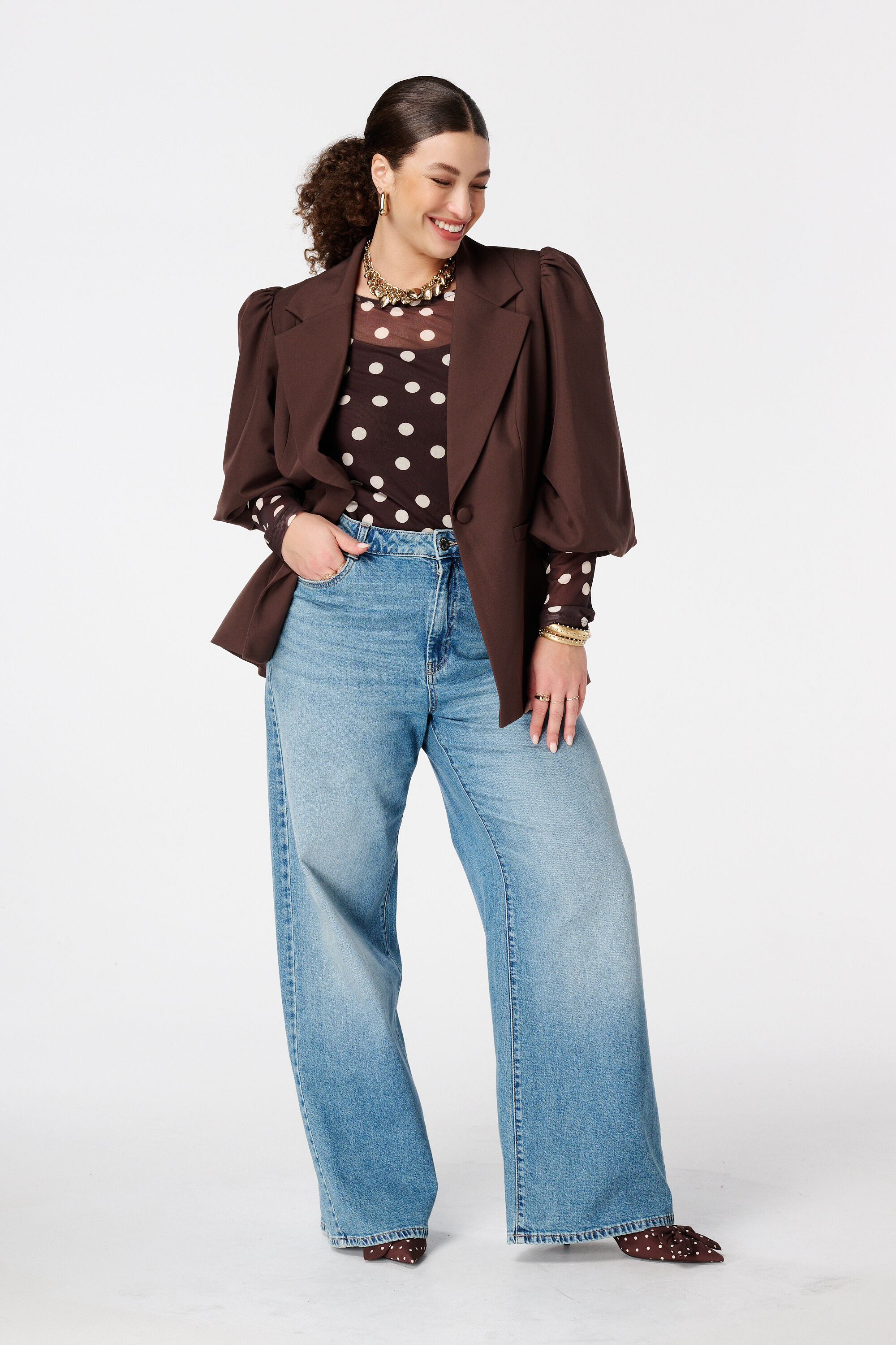 Top en maille &agrave; pois