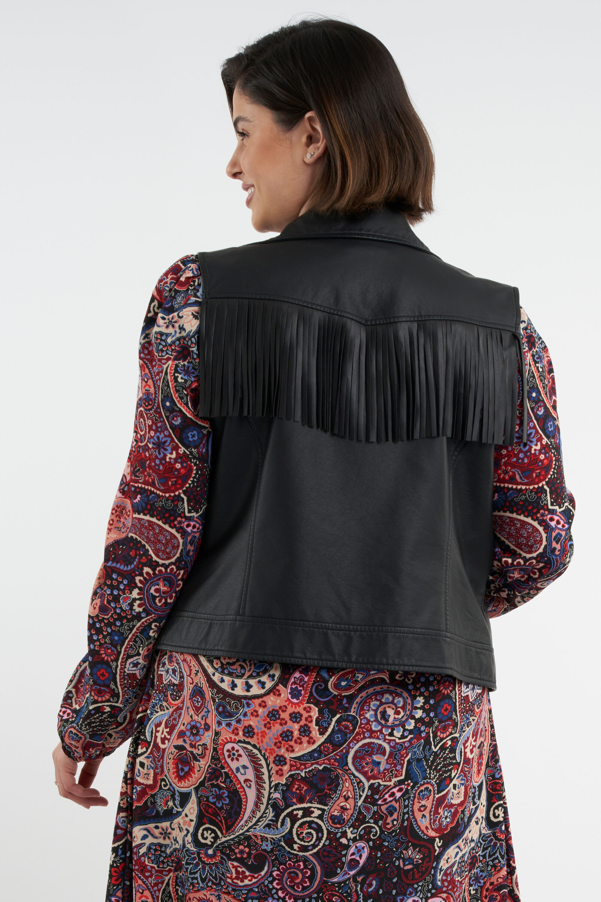 Gilet &agrave; ceinture en similicuir et avec volants image number 3