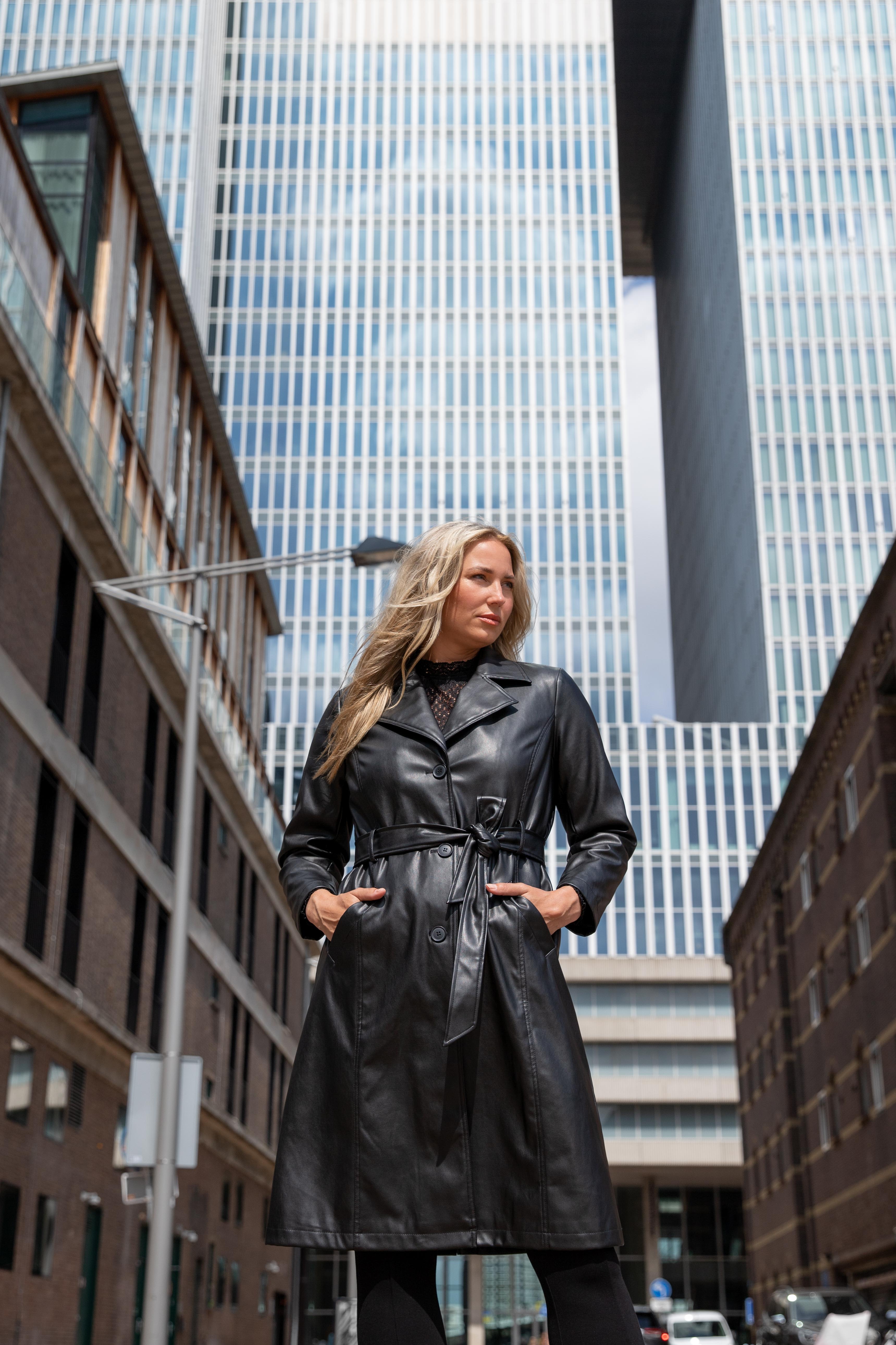 Femmes Veste en cuir PU avec ceinture MS Mode